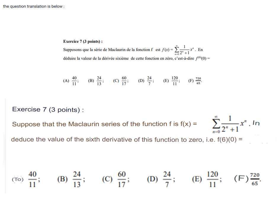  the question translation is below : Exercice 7 (3 points) :