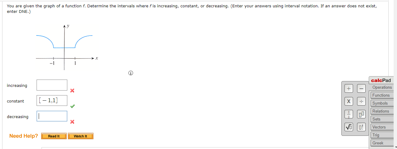 intervals where fis increasing, constant, or decreasing. (Enter your answers using interval