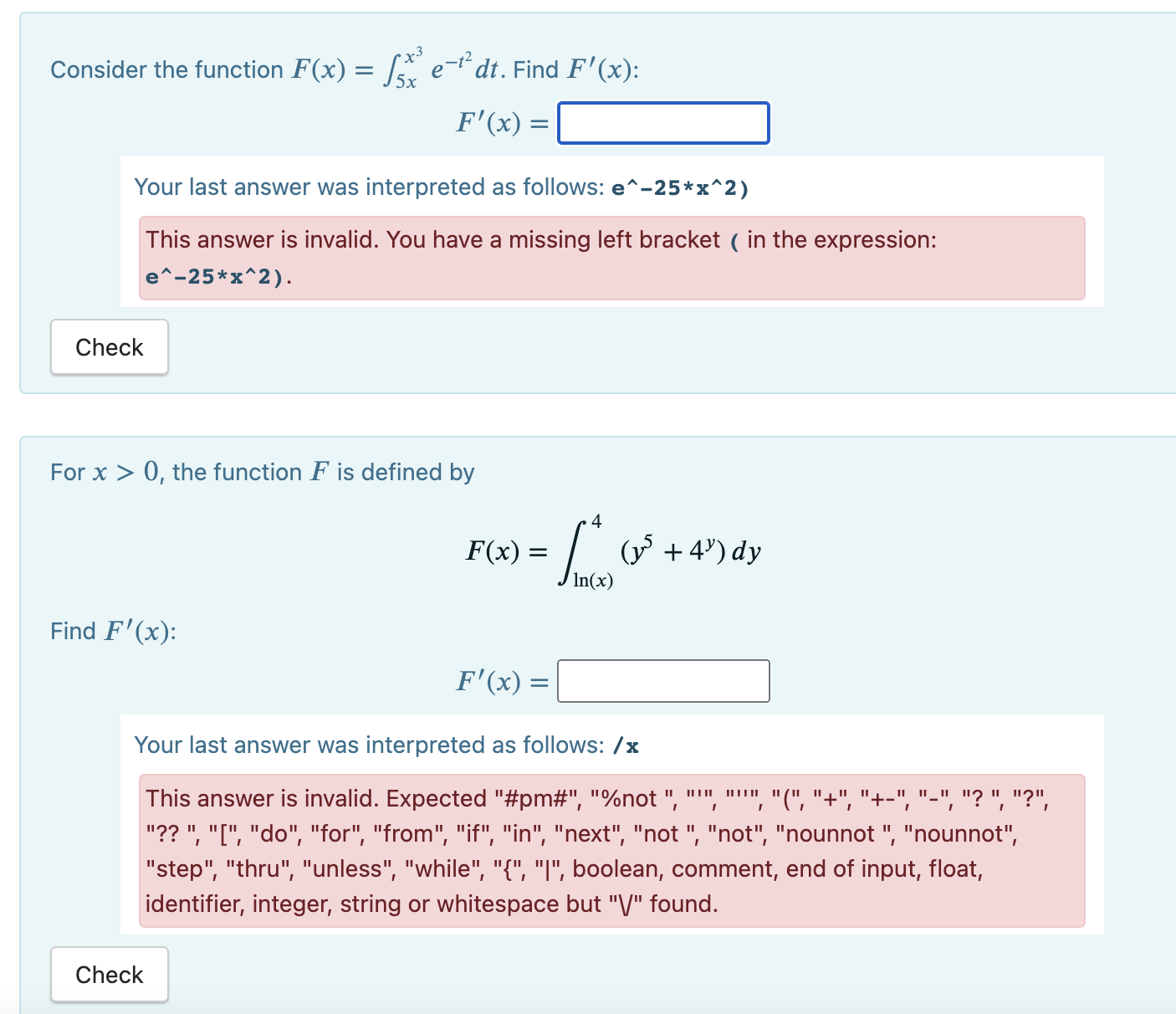 3 Consider the function F(x) 2 f5: e'fzdt. Find F'(x): me: