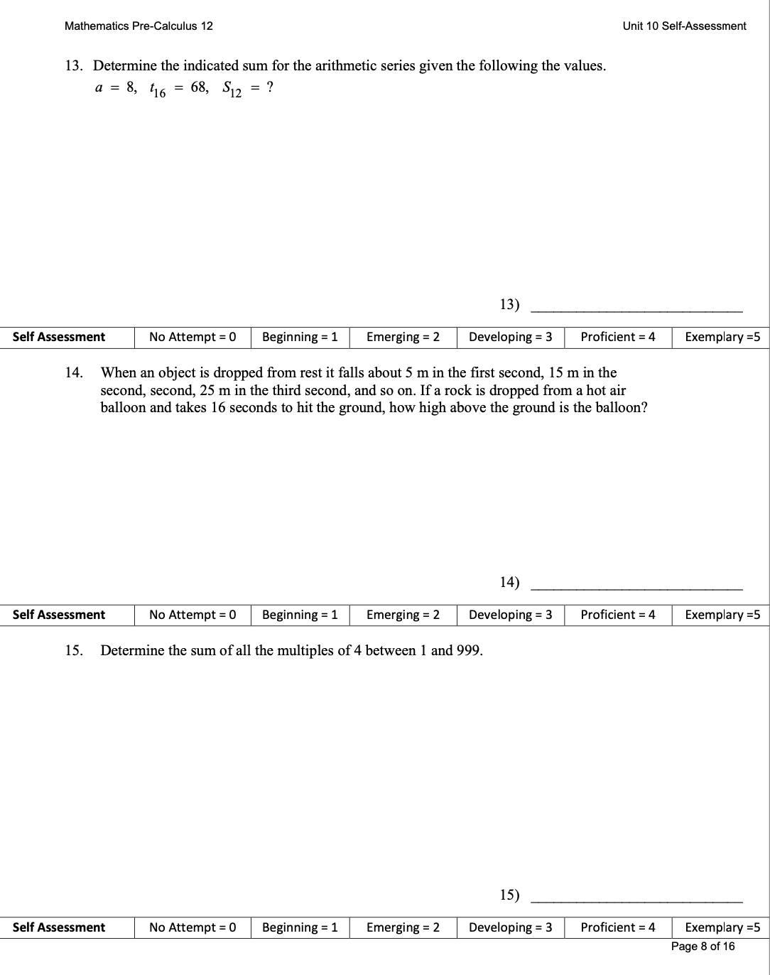 =9 5 1-5 5 Self Assessment No Attempt = 0 Beginning =