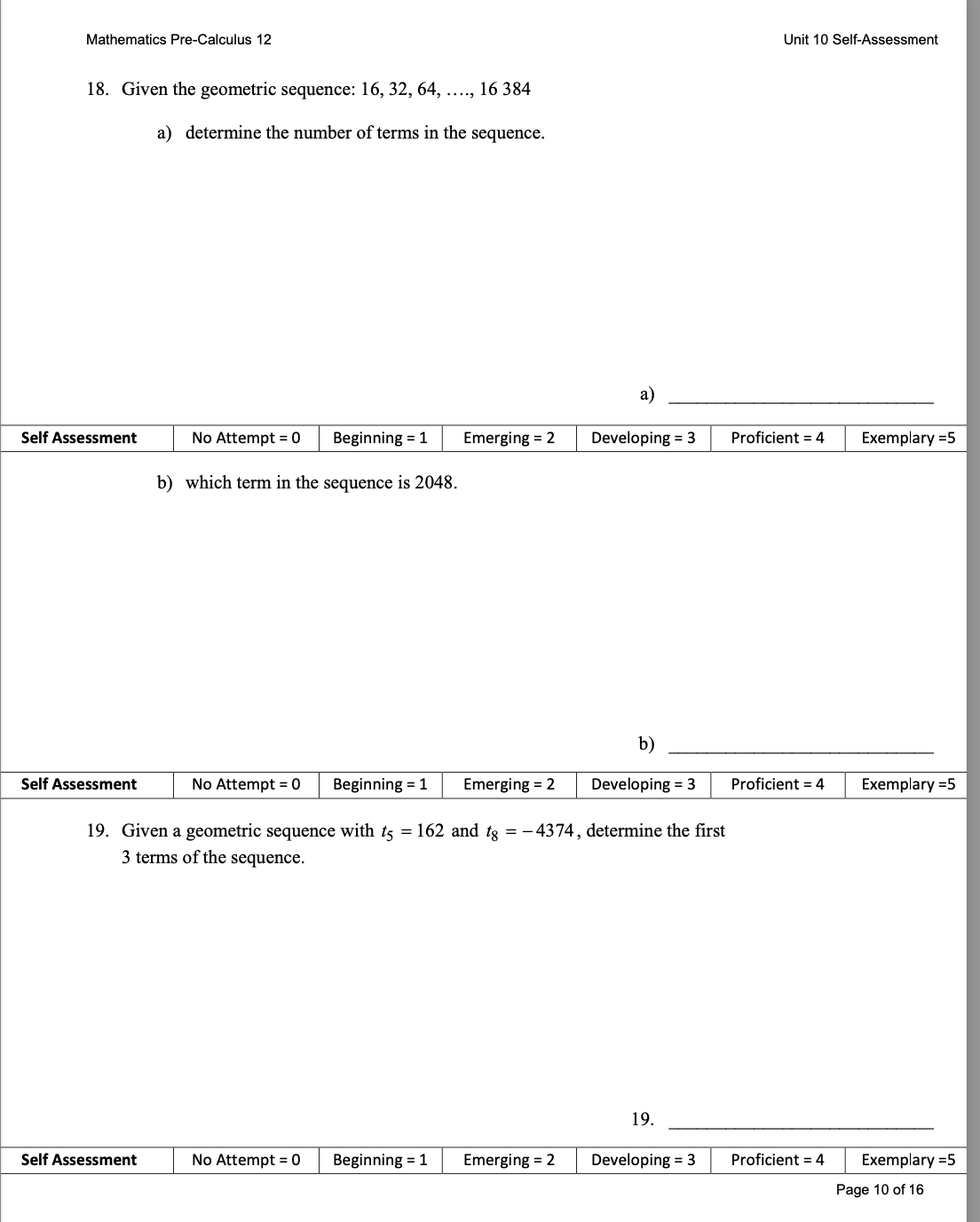 Beginning = 1 Emerging = 2 Developing = 3 Proficient = 4
