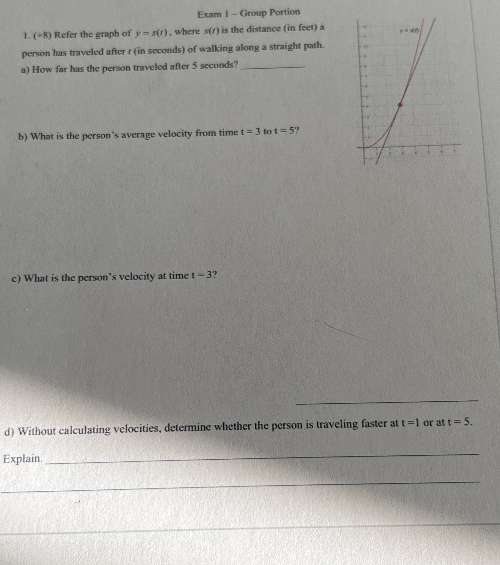 y = s(1), where s(1) is the distance (in feet) a person