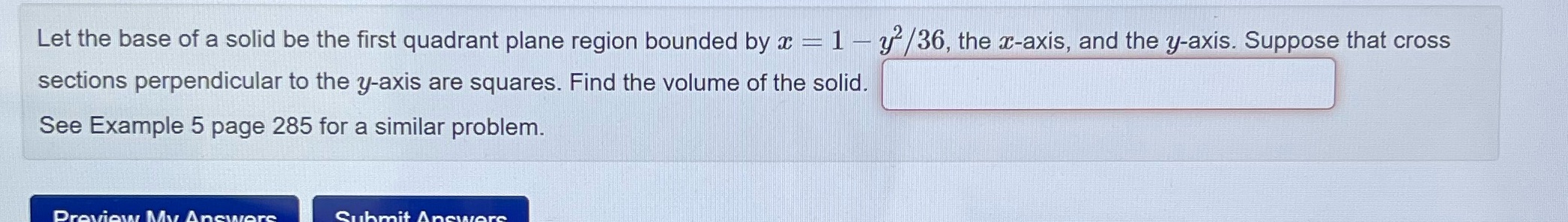 region bounded by x = 1 - y/36, the x-axis, and the