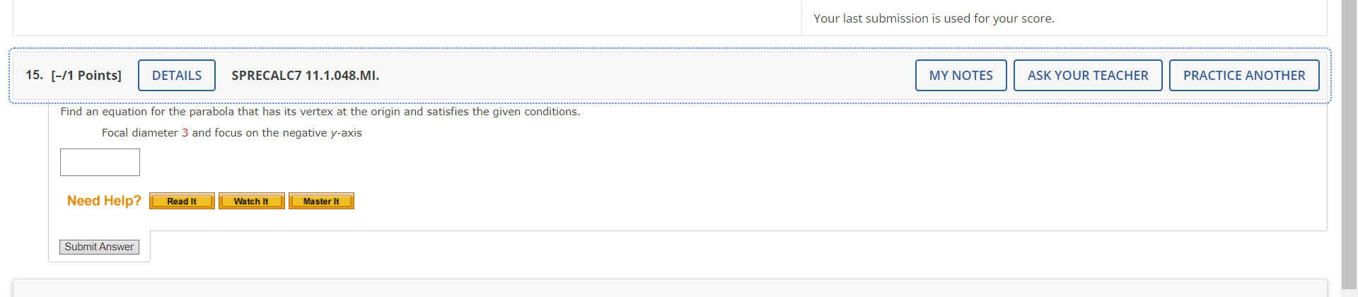 diameter X (b) Sketch a graph of the parabola and its directrix.