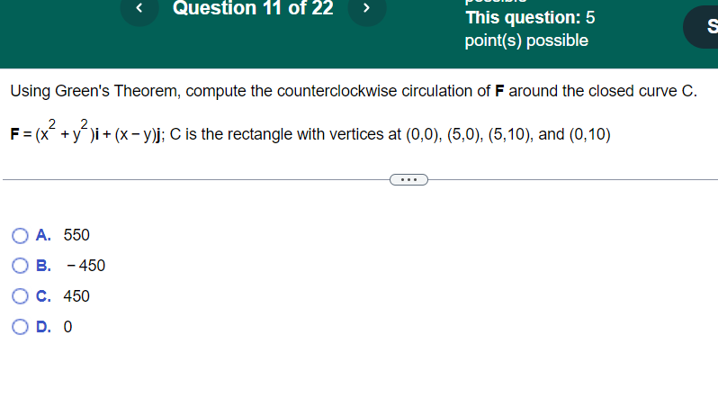 counterclockwise circulation of F around the closed curve C. F = (x2