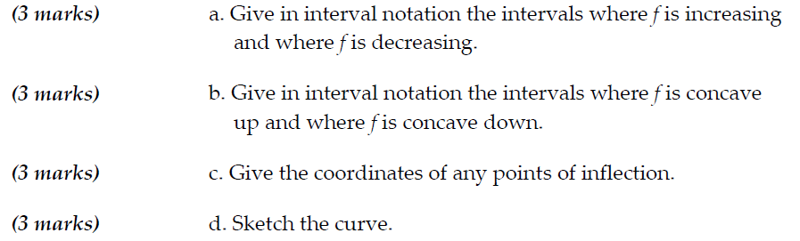 Wherefis concave down. c. Give the coordinates of any points of inflection.