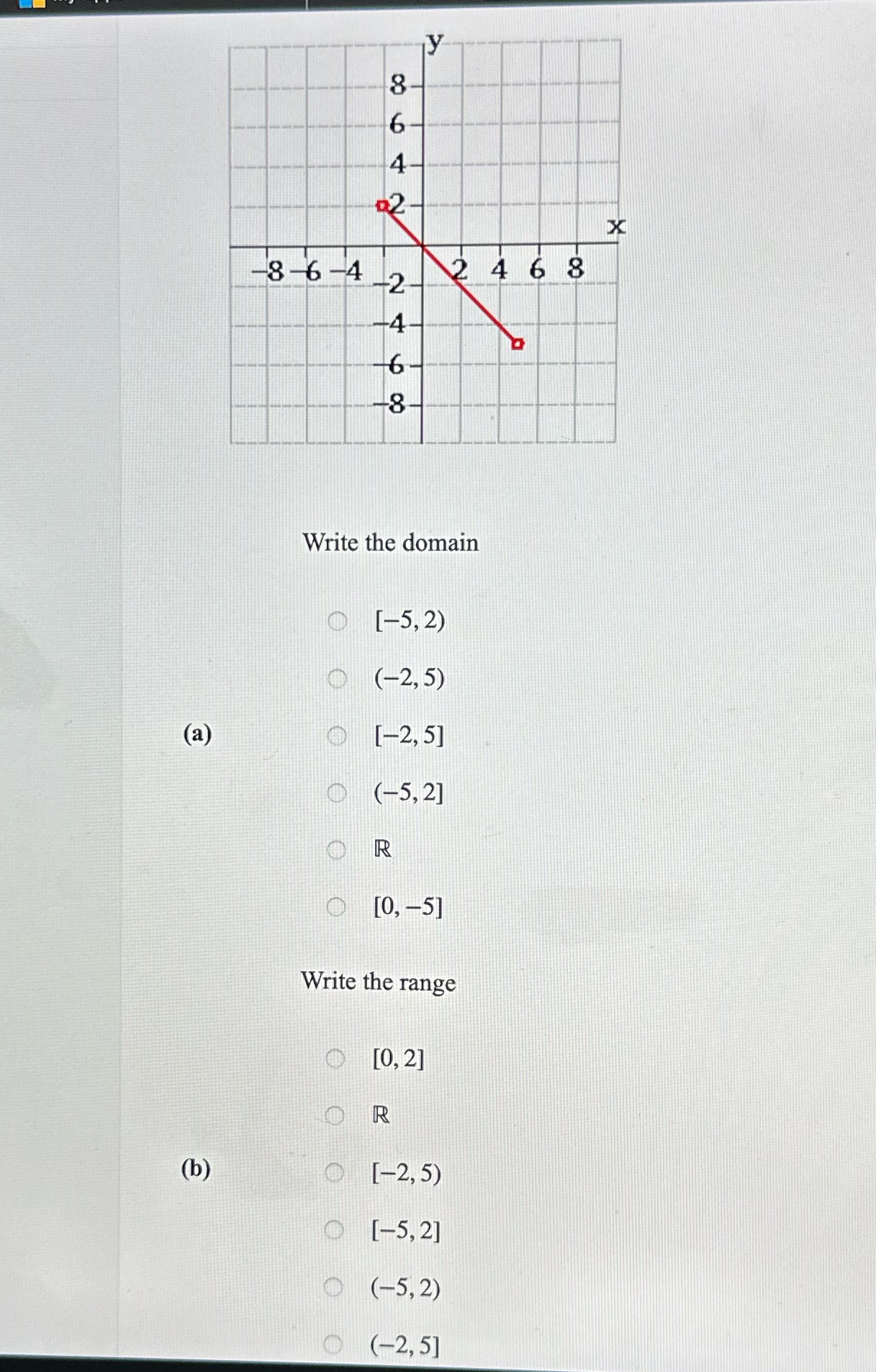 (a) (b) 8 6 4 2 -8 Write the domain o Write