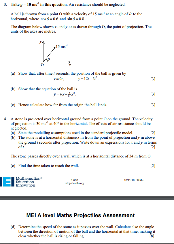  3. Take 3 = ll] ms" in this question. Air resistance