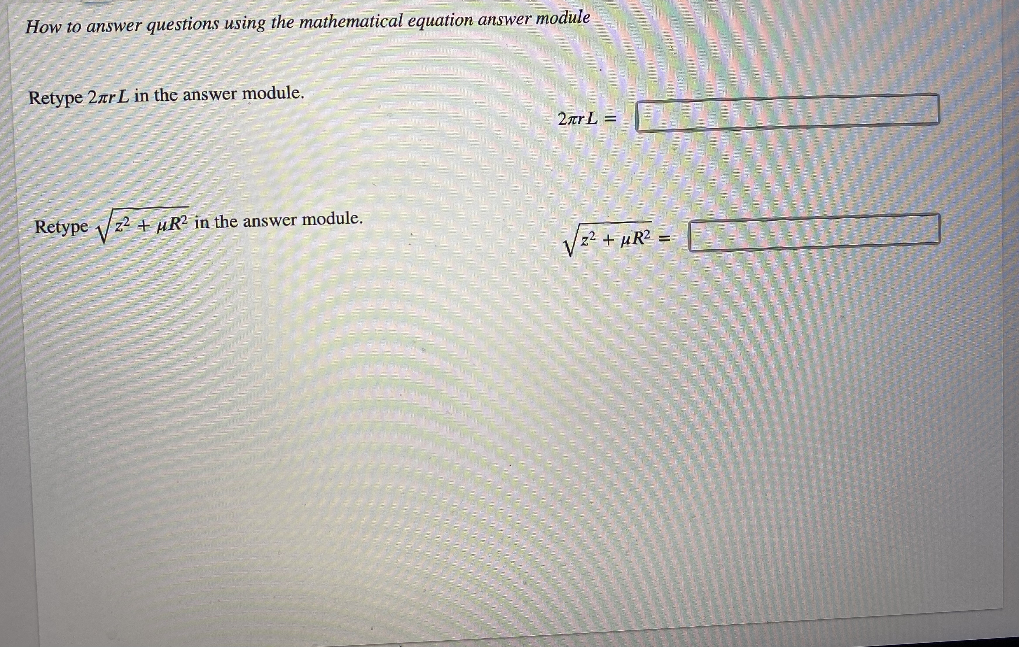 2xr L in the answer module. 2 nr L = Retype /
