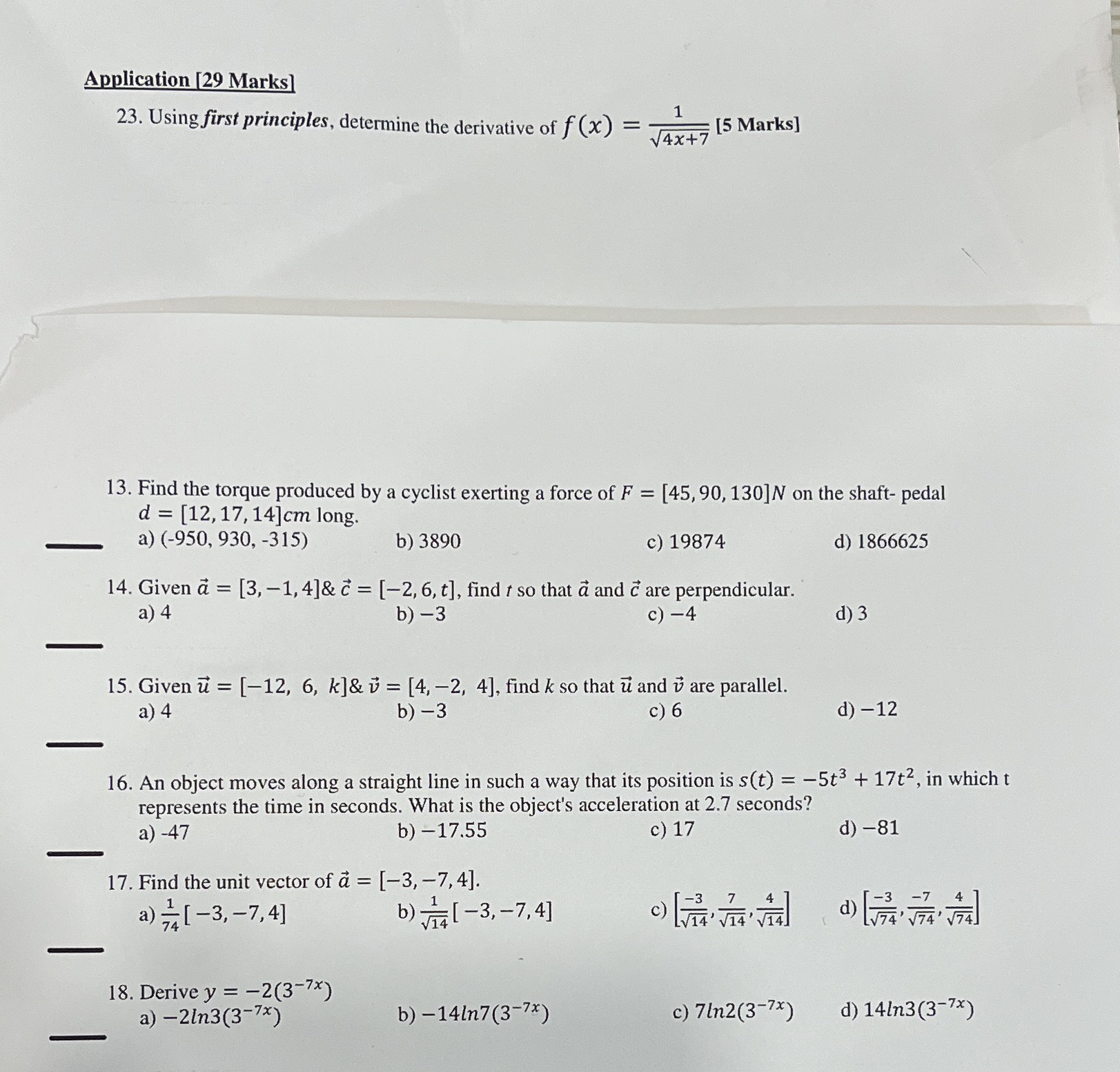 Using first principles, determine the derivative of f (x) = - V4X+7
