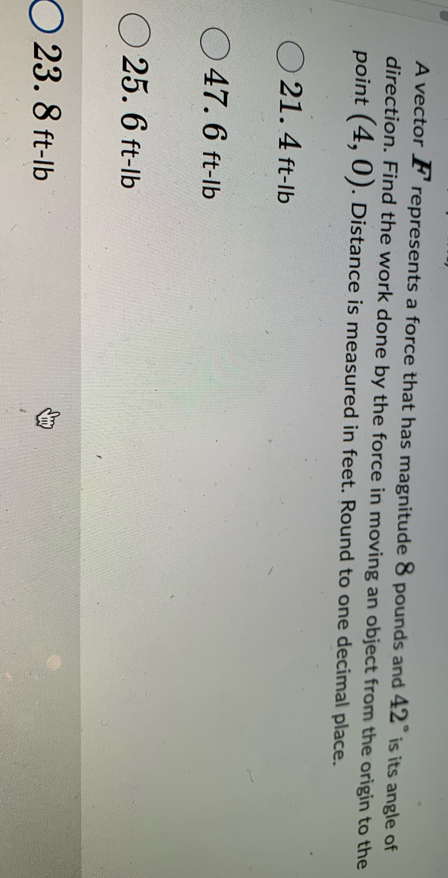 and 42 is its angle of direction. Find the work done by
