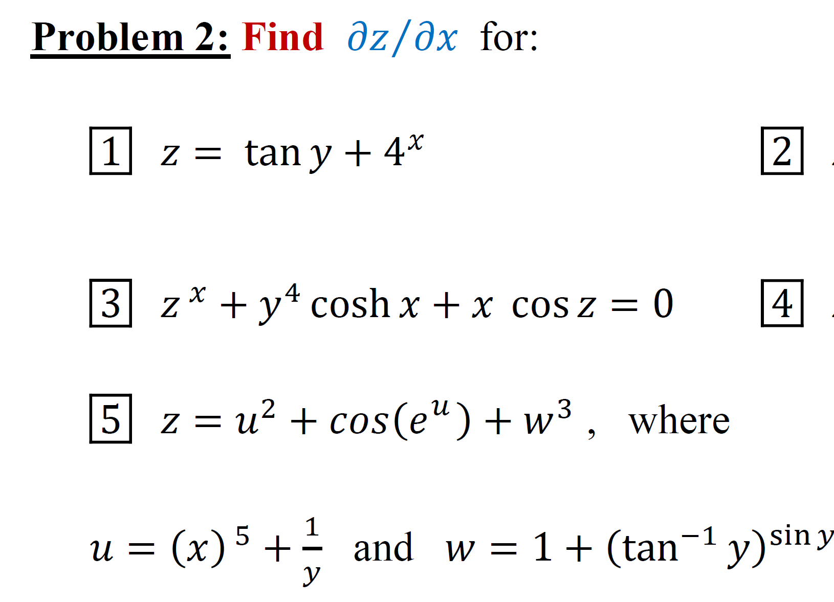 2 3 zx + y cosh x + x cosz = 0