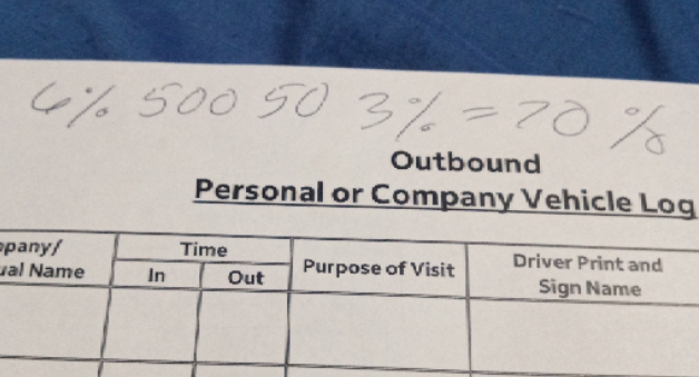 Personal or Company Vehicle Log pany/ Time val Name Purpose of Visit