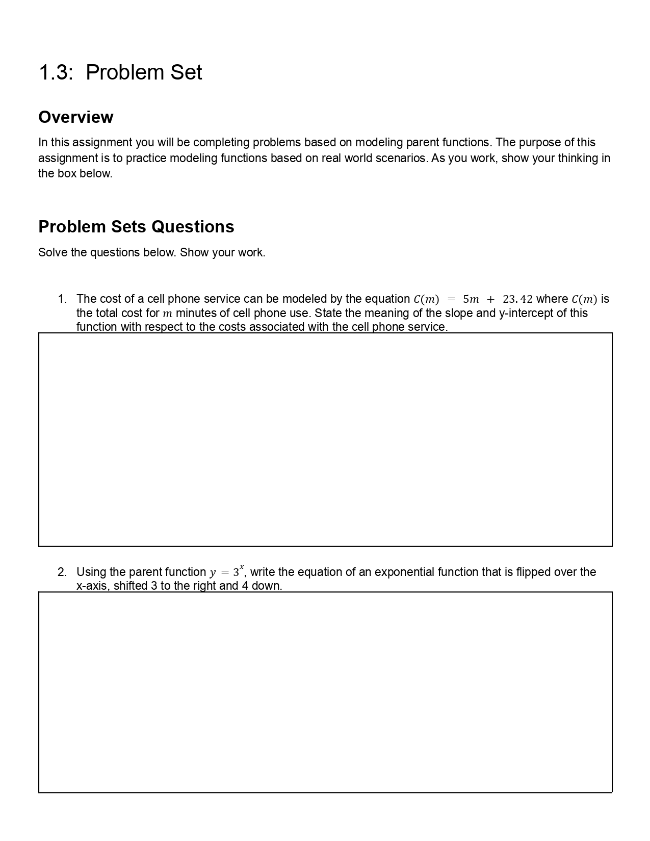 show your thinking in the box below. Problem Sets Questions Solve the