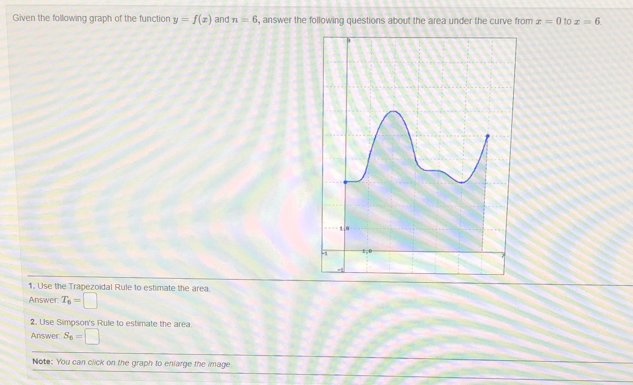n = 6, answer the following questions about the area under the