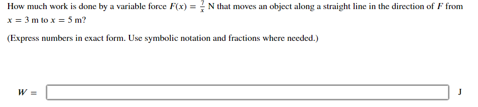 direction of F from x = 3 m to x = 5