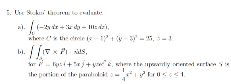 dy + 10z dz), Jc where C is the circle (x -