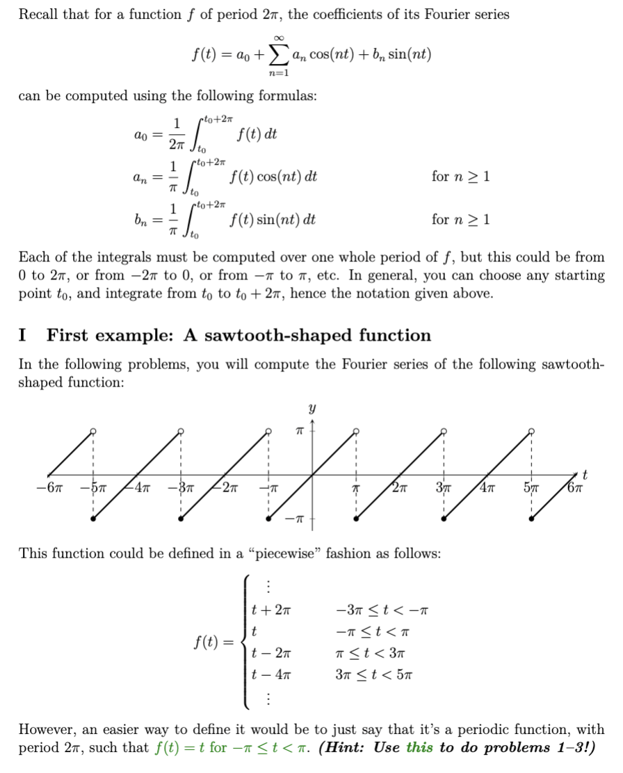 the coefficients of its Fourier series f (t) = do + >