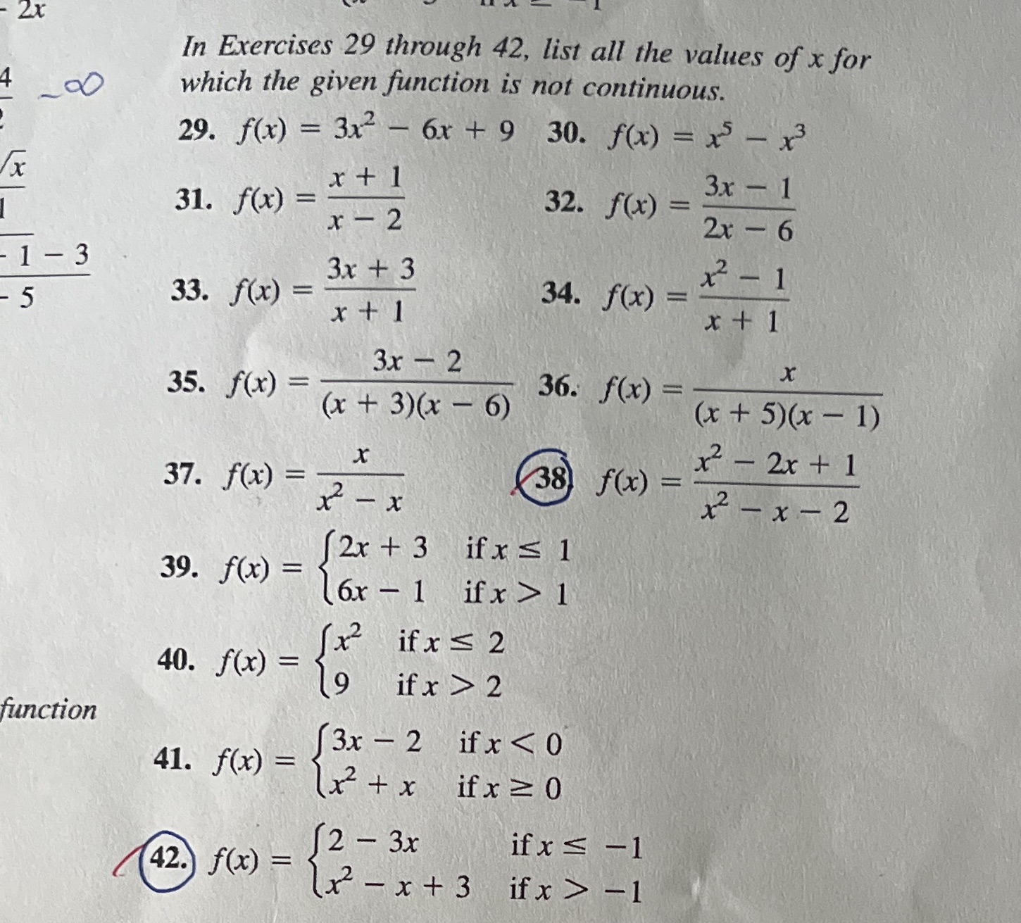 Please answer only 42. 2x In Exercises 29 through 42, list