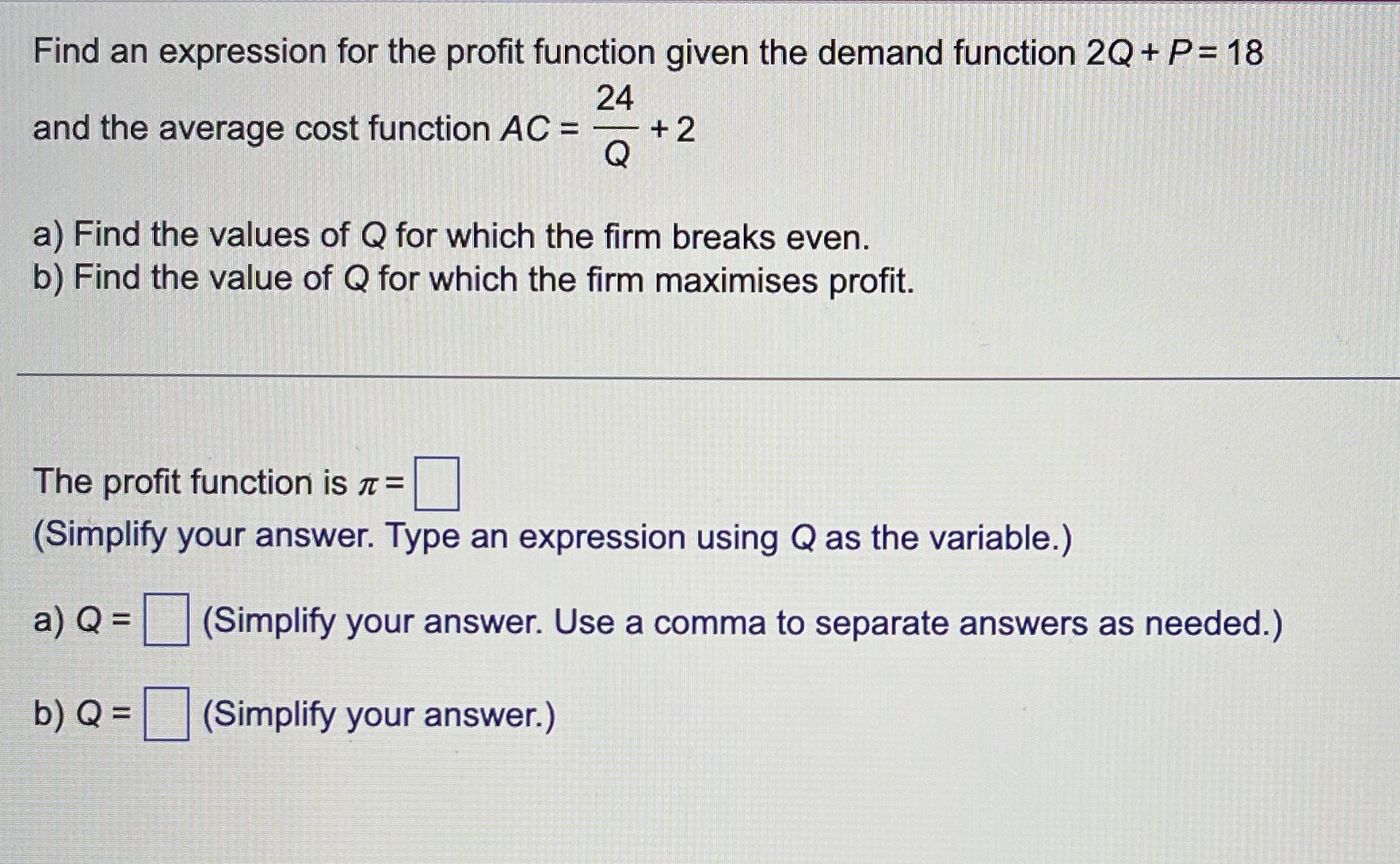  Find an expression for the prot function given the demand function