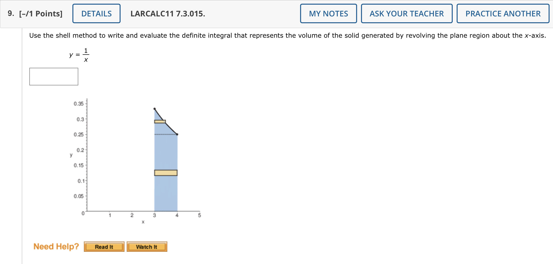  9. [/1 Points] DETAILS LARCALC11 7.3.015. MY NOTES ASK YOUR TEACHER