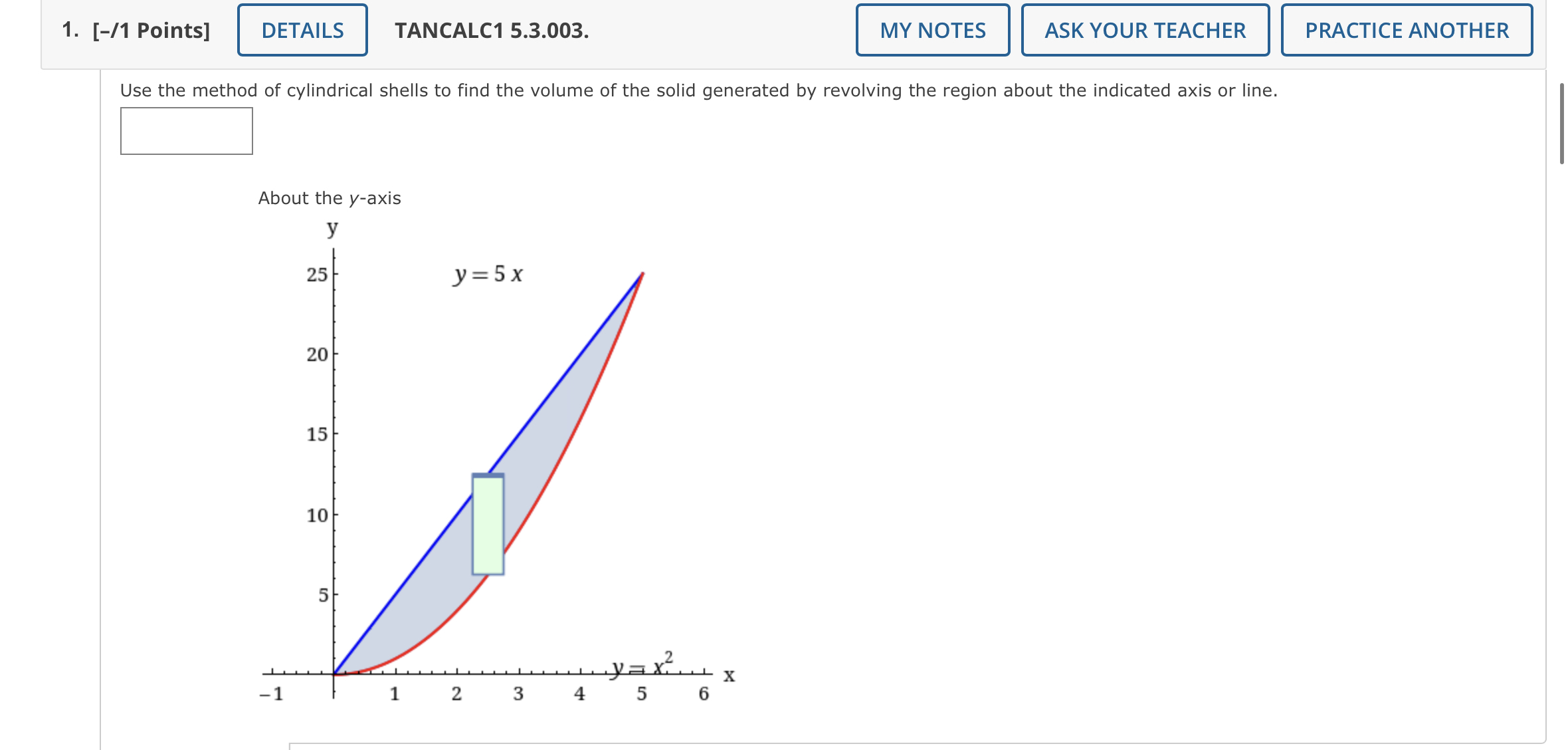 plane region about the x-axis. y= 0.35 0.3 0.5 0.2 0.15 0.1