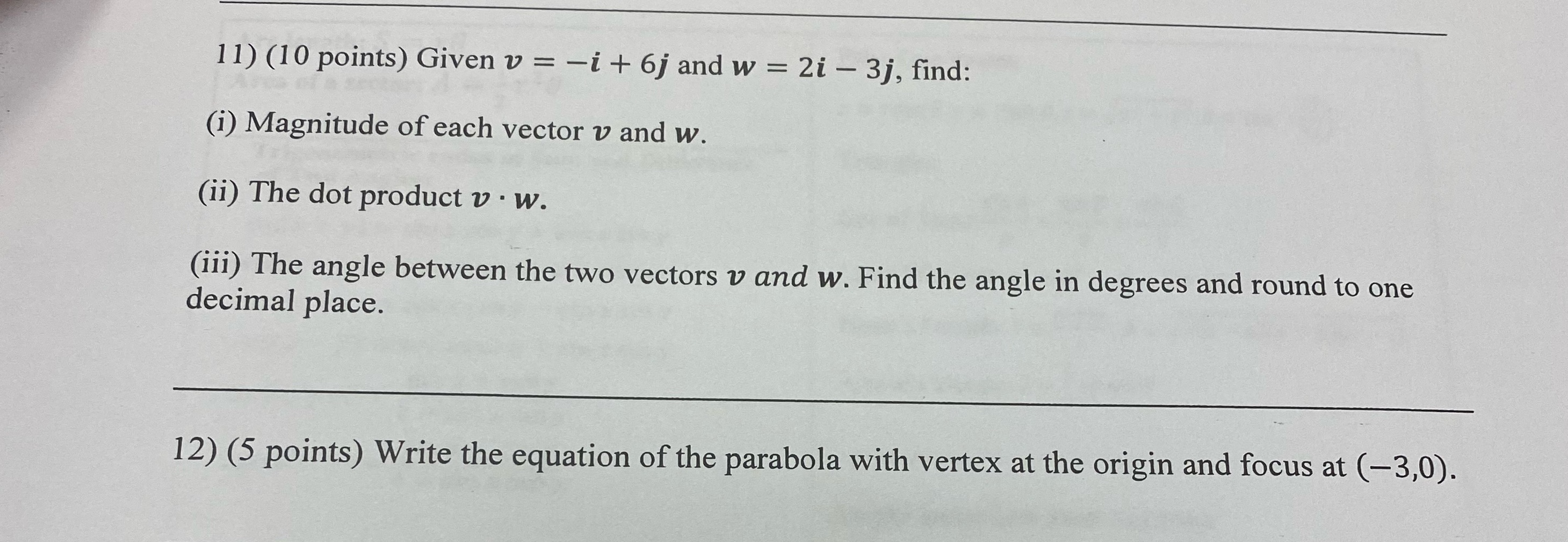  1 1) (10 points) Given v = -i + 6j and
