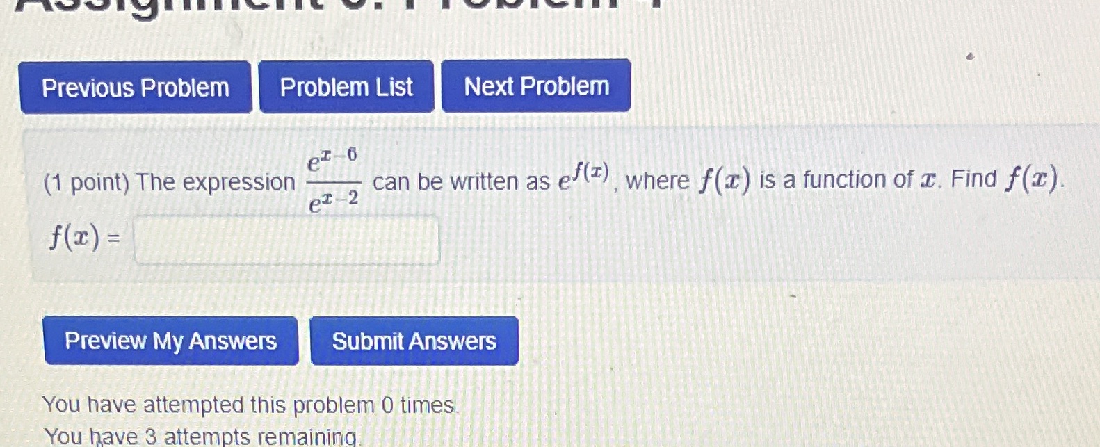  Previous Problem Problem List Next Problem et 6 (1 point) The