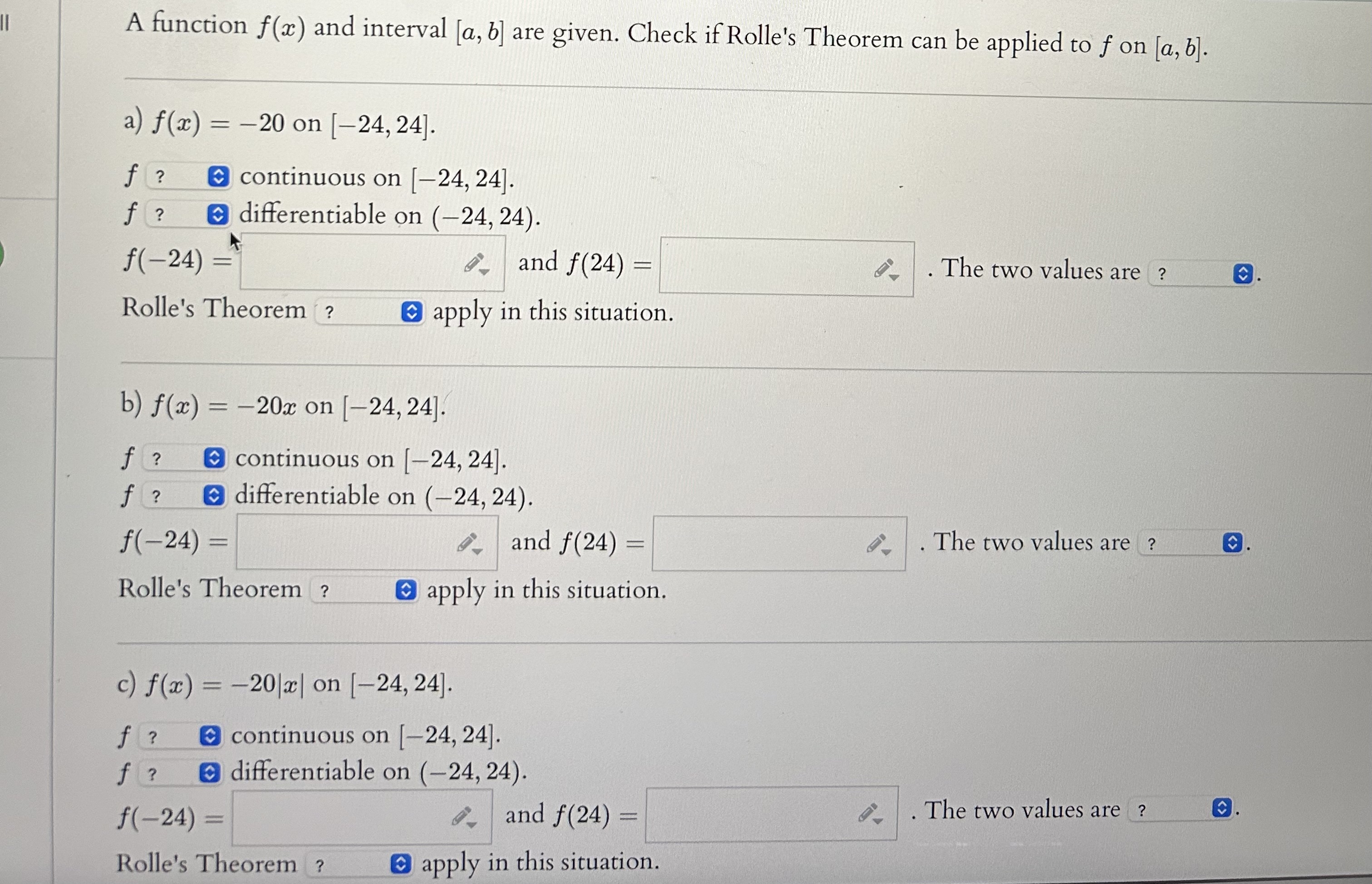  A function f(x) and interval [a, b] are given. Check if