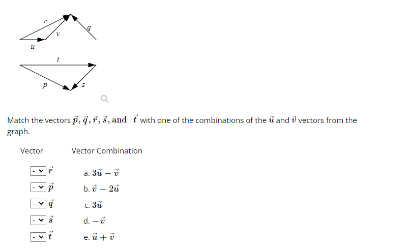 of the combinations of the u and t' vectors from the t,