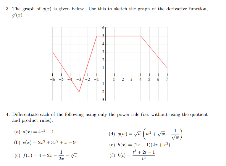 graph of thc derivative function, 4. Differentiate each of the following using