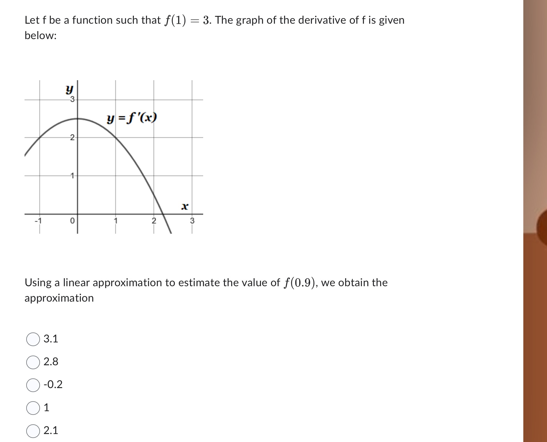  Let f be a function such that f(1) : 3. The