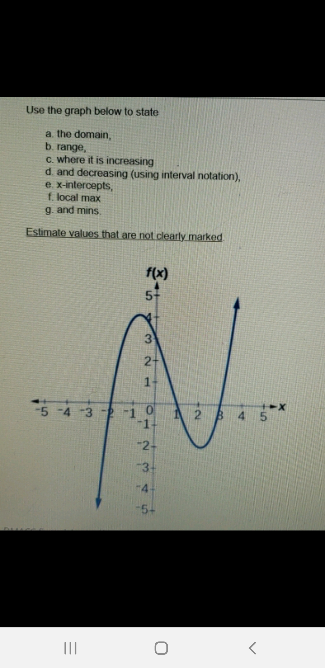c. where it is increasing d. and decreasing (using interval notation), e.