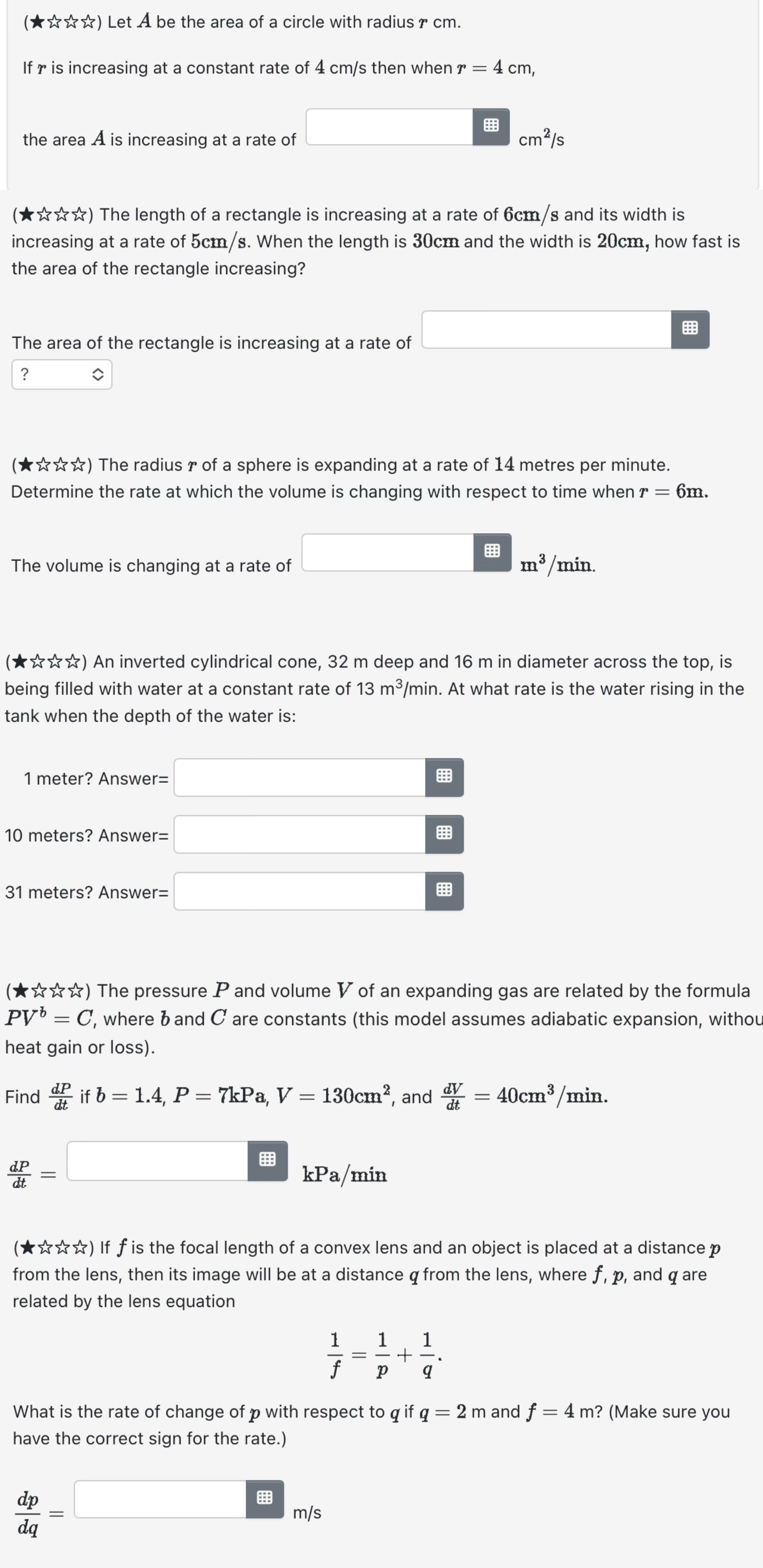 of a circle with radius 1- cm. If 7' is increasing at
