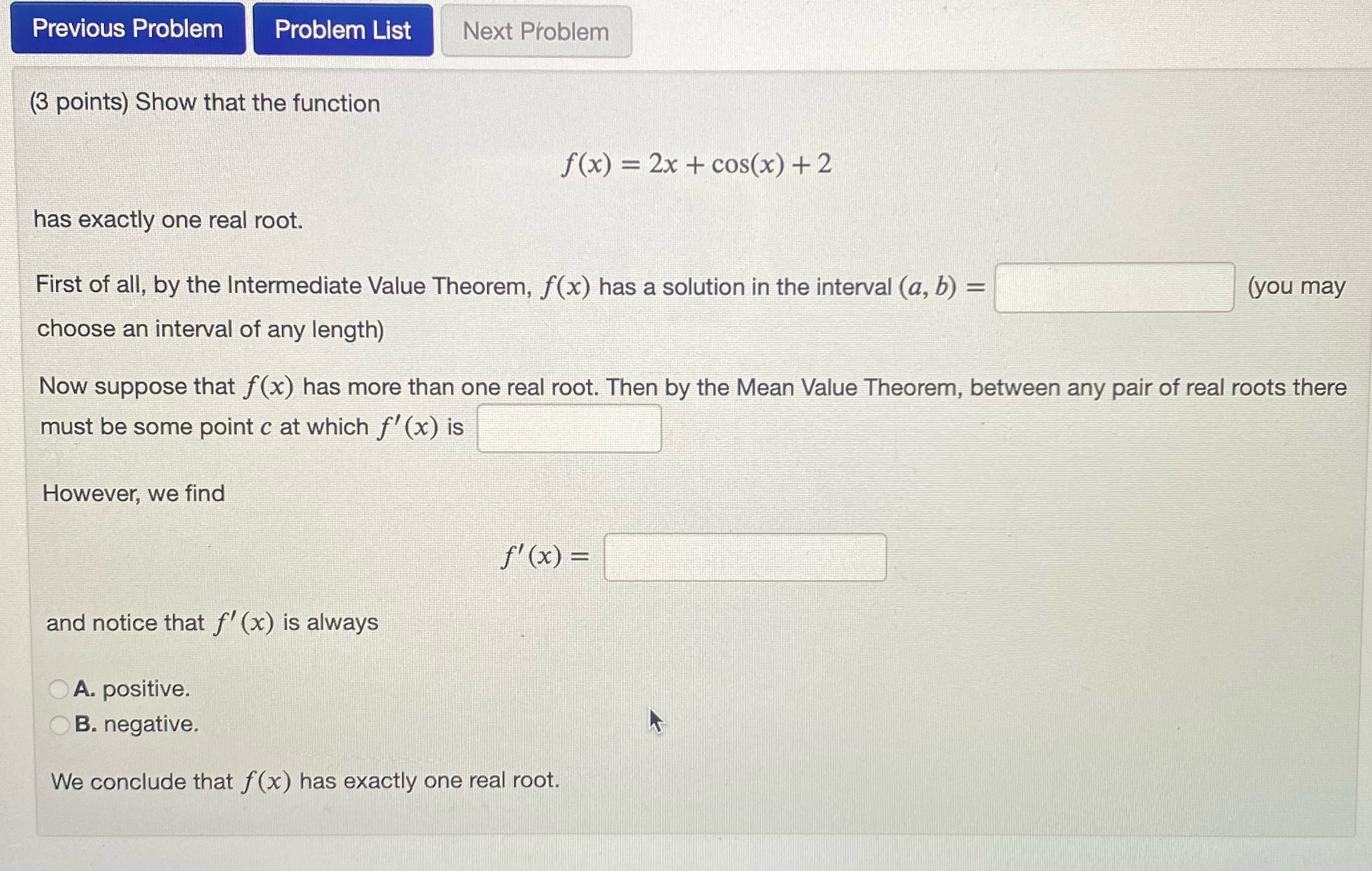 explanation Previous Problem Problem List Next Problem (3 points) Show that the