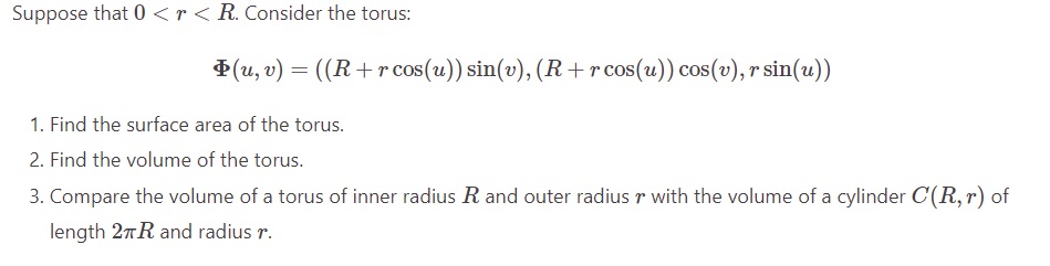 Suppose that 0 < r < R. Consider the torus: v) ((R