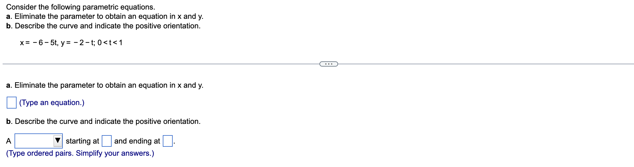 below. O A. x= - 1+ 4 sint, y= - 2 +4