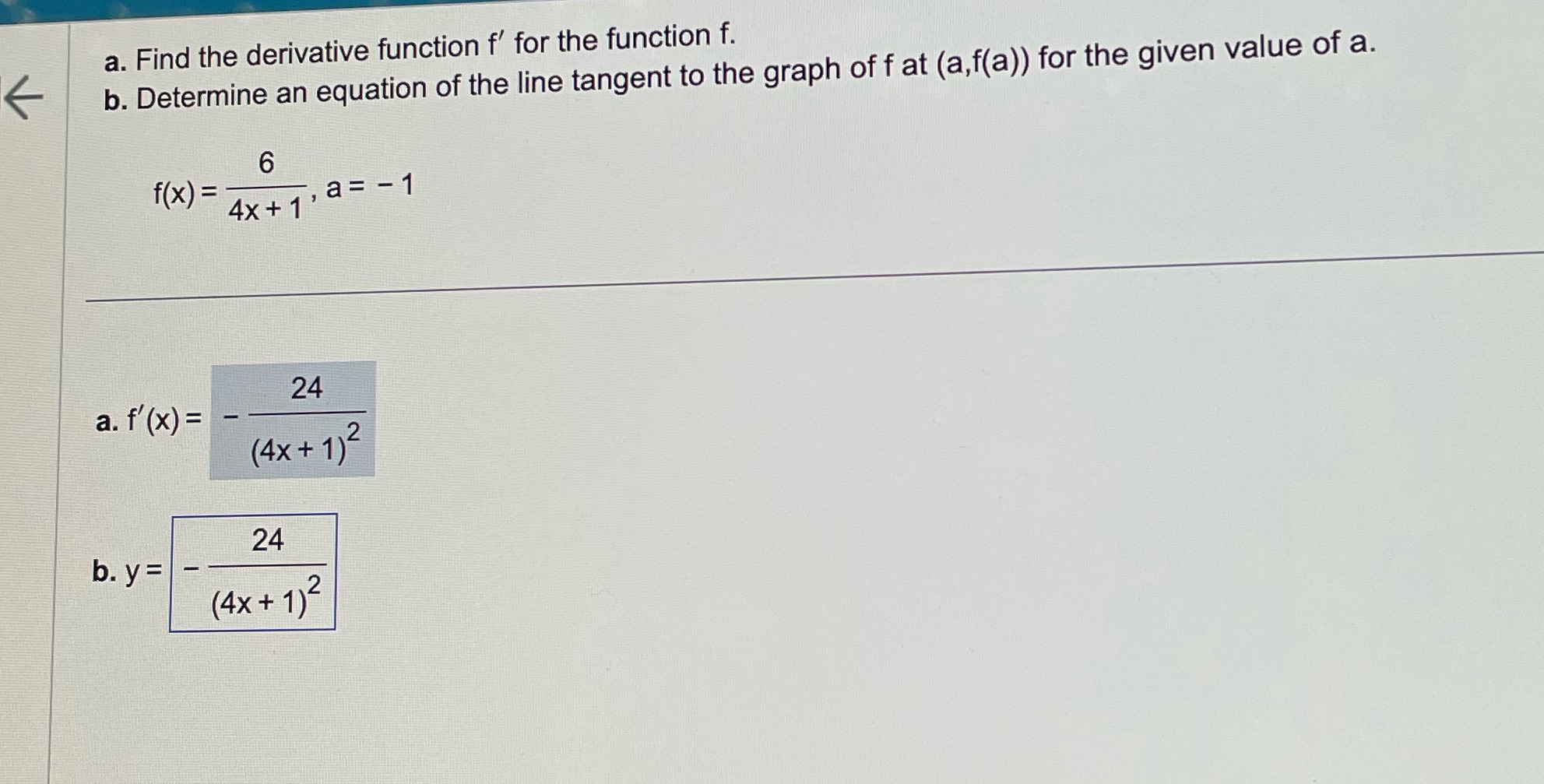 Determine an equation of the line tangent to the graph of f