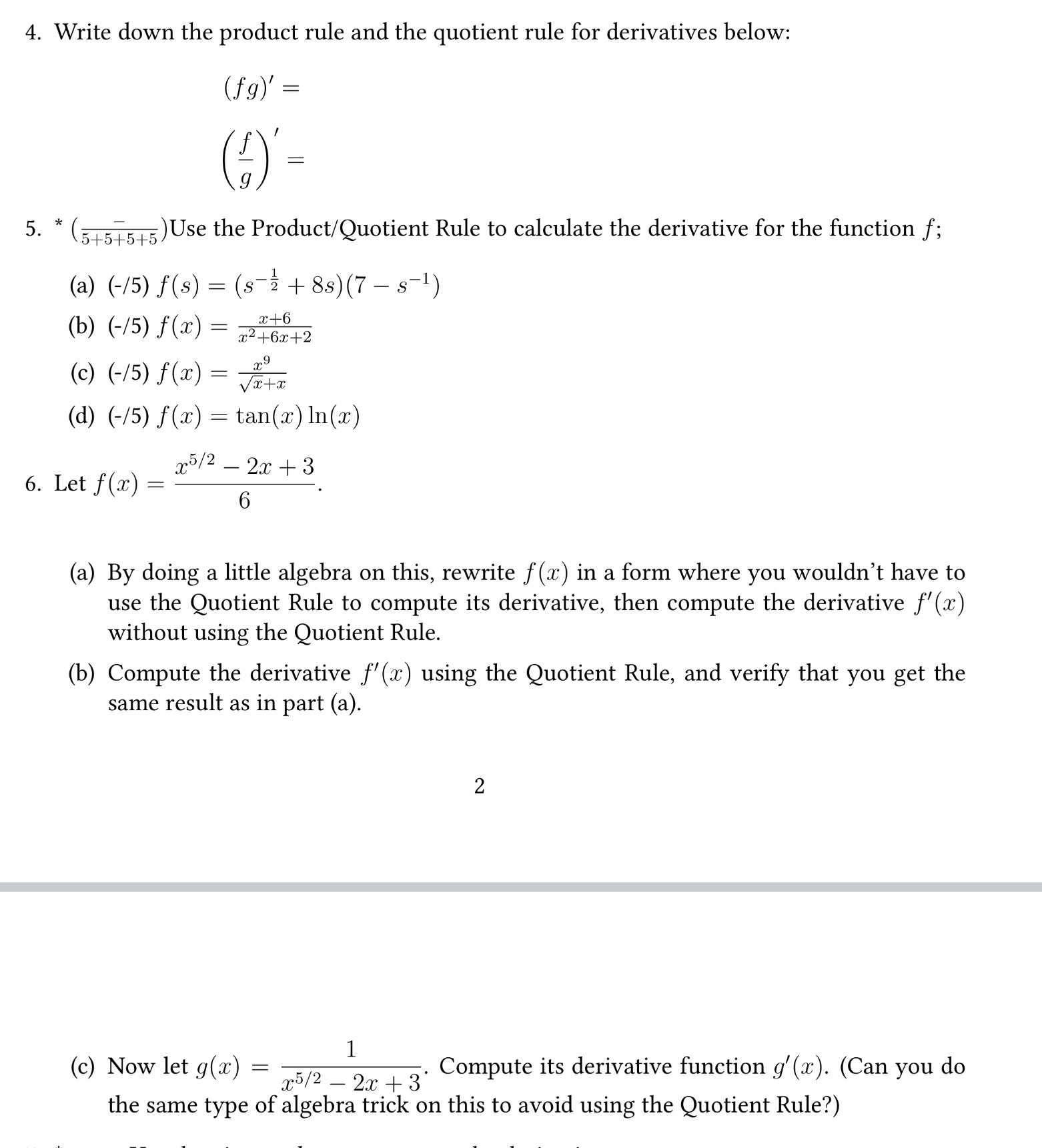 Please show work. Thank you 4. Write down the product rule