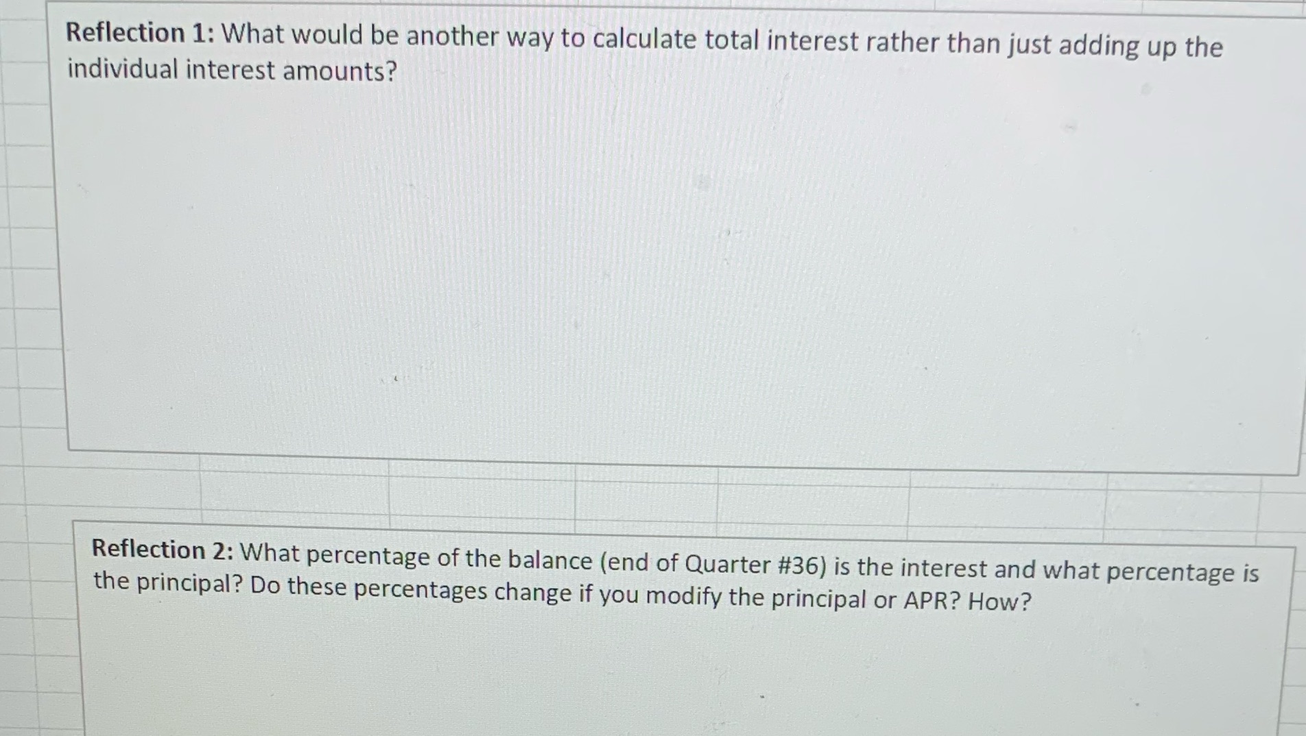  Reflection 1: What would be another way to calculate total interest