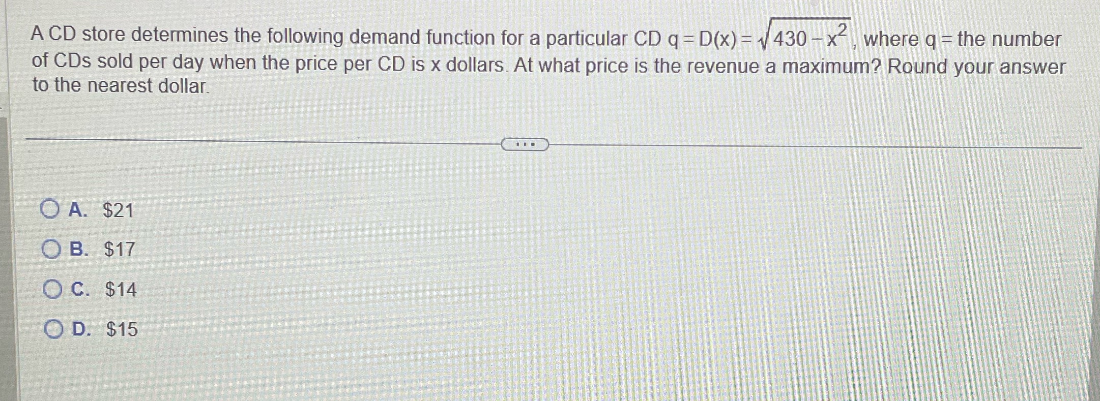  A CD store determines the following demand function for a particular