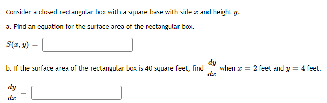 bx is 40 square feet_. find _y 1when I = 2 feet
