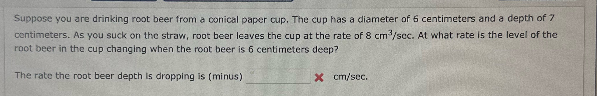 The cup has a diameter of 6 centimeters and a depth of