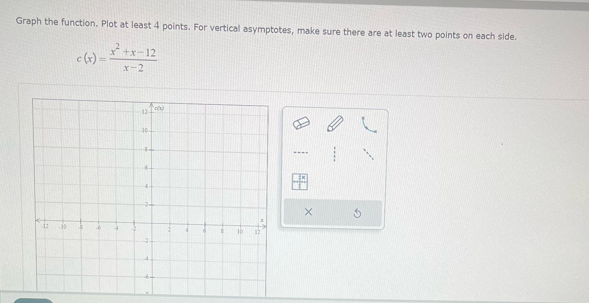  Graph the function. Plot at least 4 points. For vertical asymptotes,