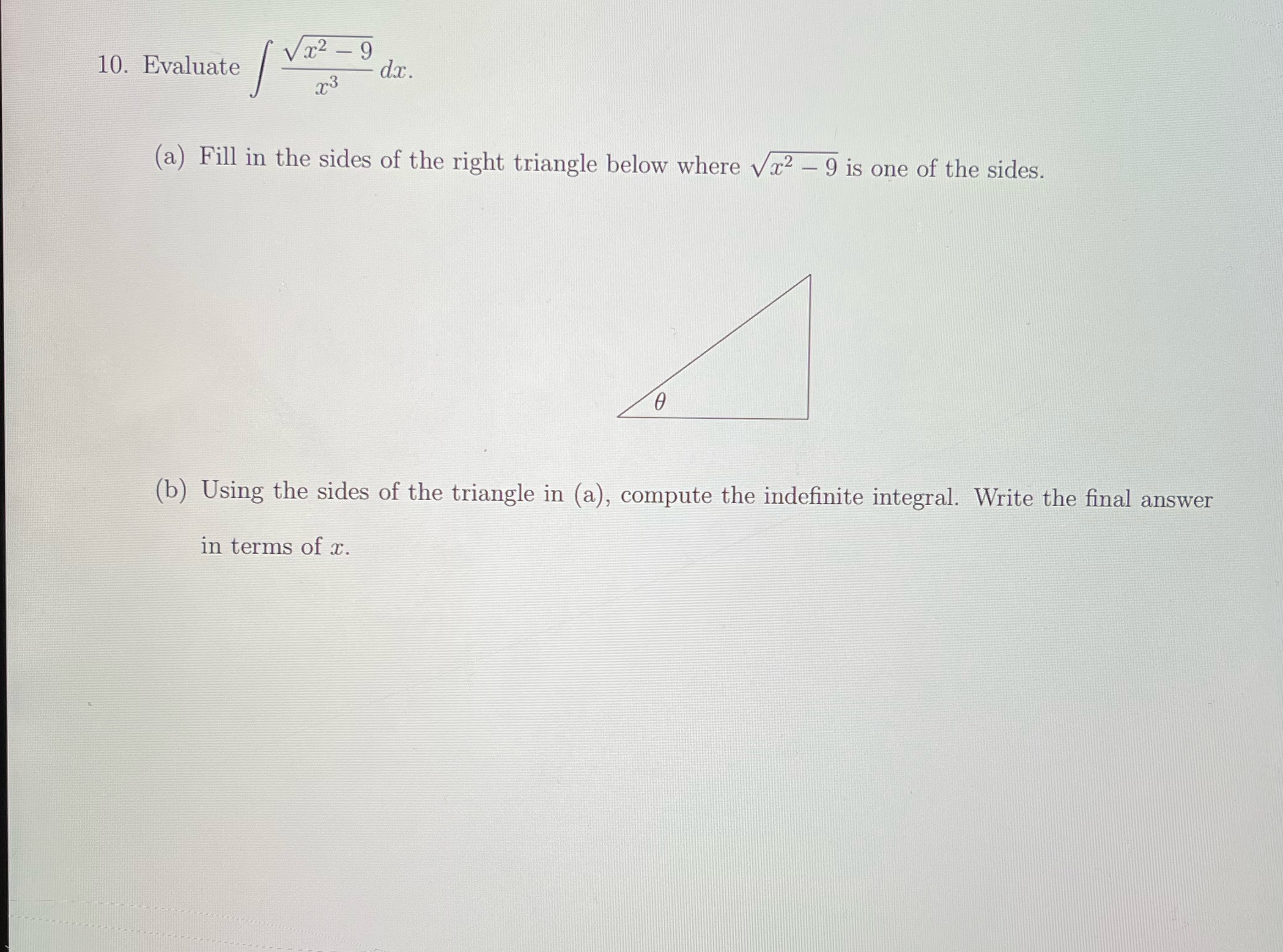 sides of the right triangle below where va2 - 9 is one