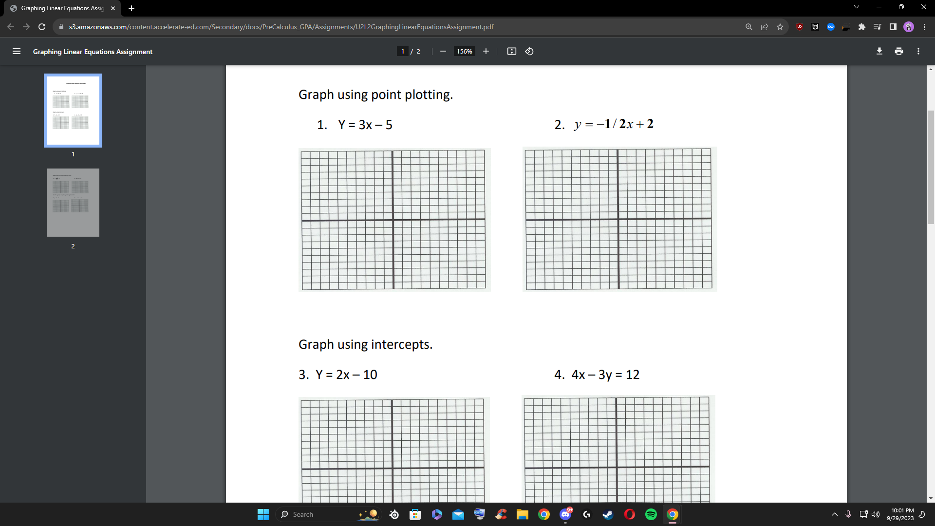  Graphing Linear Equations Assig X $3.amazonaws.com/content.accelerate-ed.com/Secondary/docs/PreCalculus_GPA/Assignments/U2L2GraphingLinearEquationsAssignment.pdf Q E Graphing Linear Equations