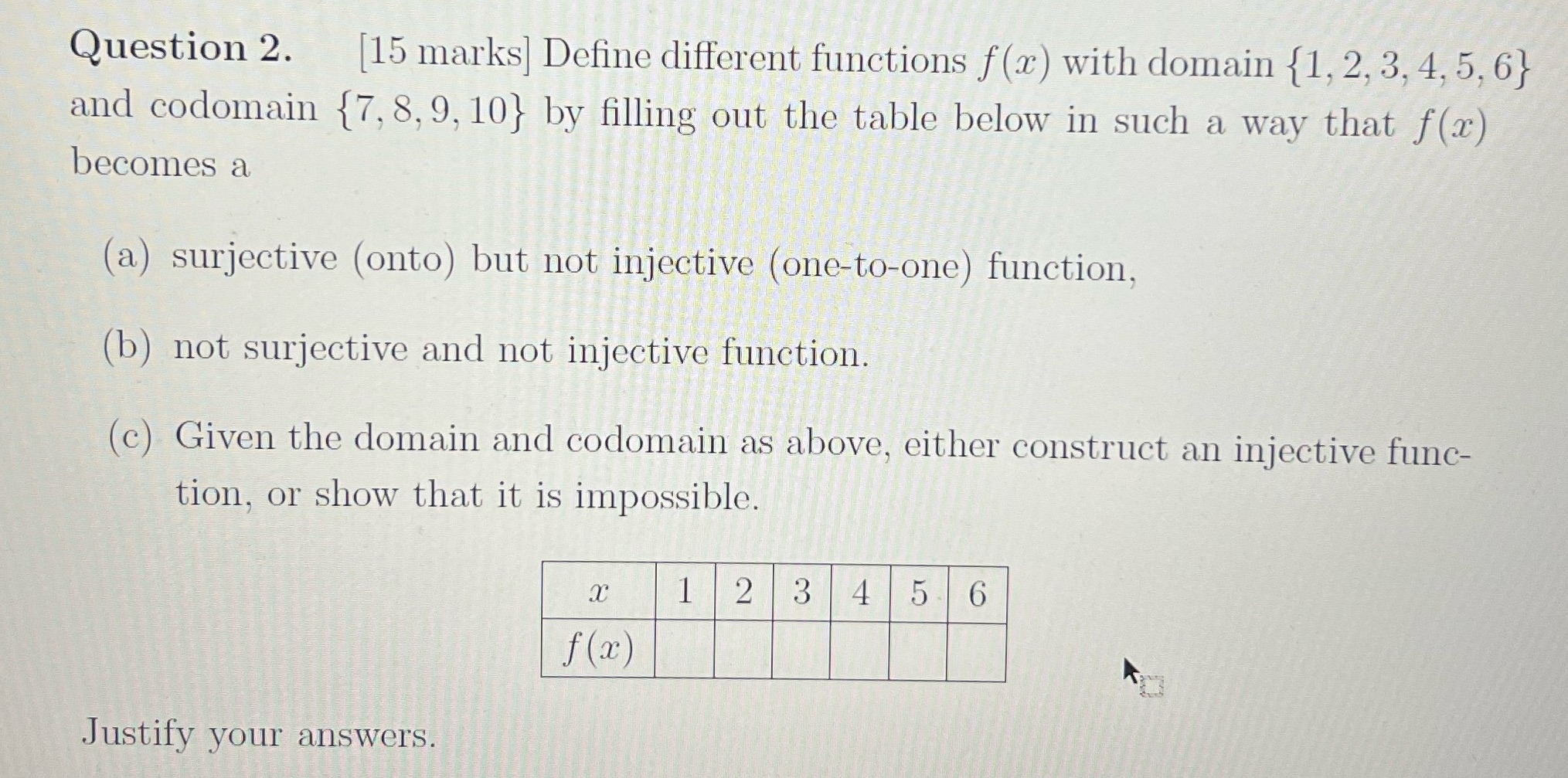 (x ) with domain {1, 2, 3, 4, 5, 6} and codomain