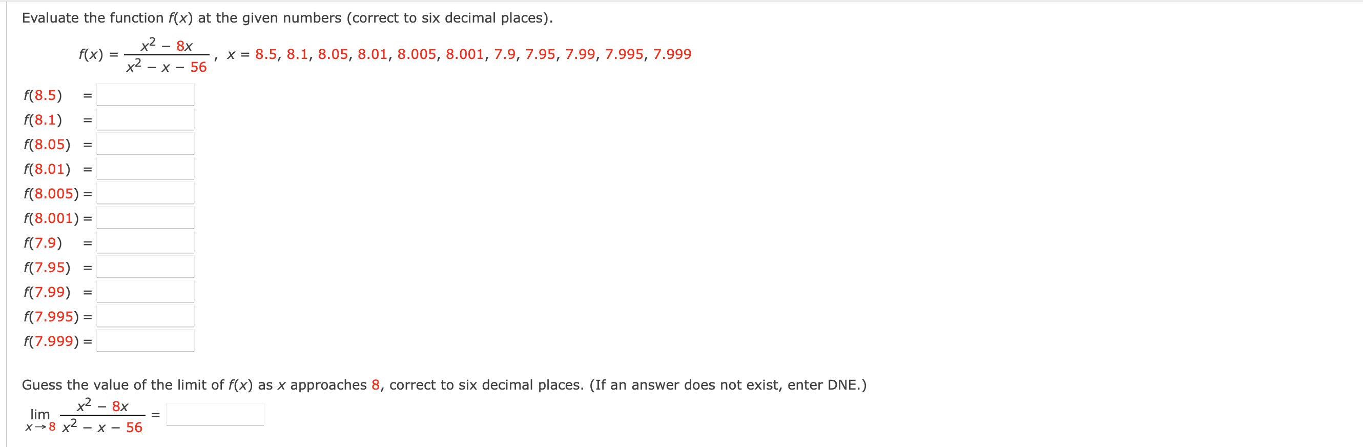 f(8.05) = f(8.01) = f(8.005) = f(8.001) = f ( 7.9 )