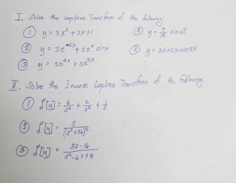 Answer the following in paper and scan your answer. I. Solve