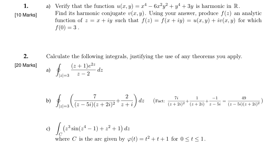  1. a) Verify that the function u(x, y) = x4 -6x2y2